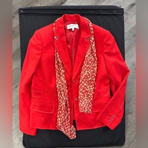 Jones New York Suit Jacket / blazer and matching scarf sz 14 coral color